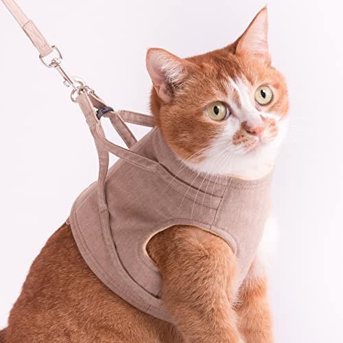 ぽぽねこ 猫に優しいベスト型ハーネス・リード付き ダンガリー（国産・オーガニックコットン） (M, クリーム) 5,452円