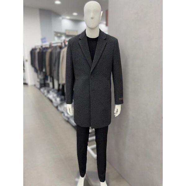 メンズ冬ウールカシミア8％ウール混紡ウールチャコールダークグレーシングルチェスター正装コート総丈88cm