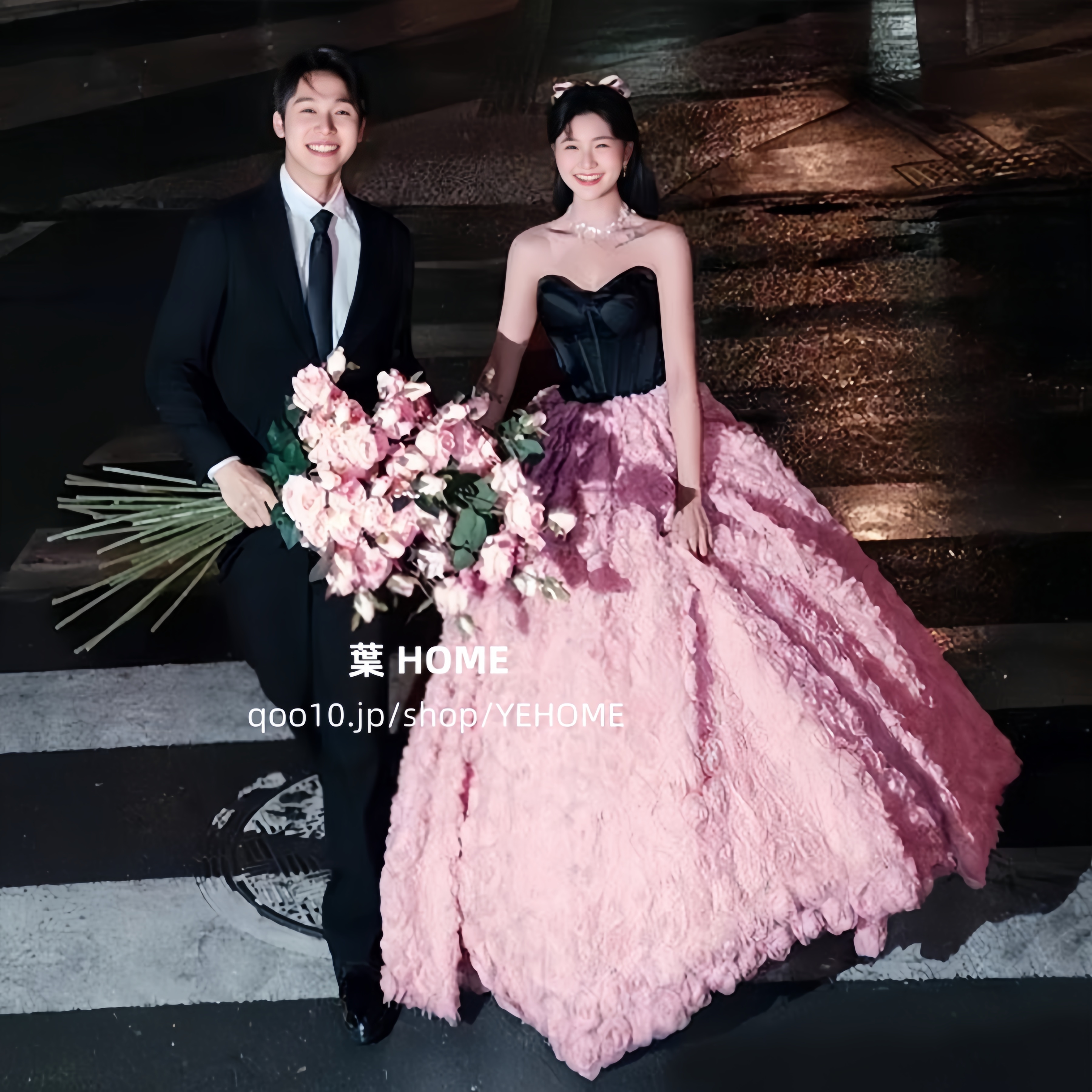 ローズプリンセスのドレス 二次会 ドレス 結婚式 ピンク 袖なし ロングドレス 演奏会 パーティードレスプリンセスライン 撮影 編み上げ式 咲き誇るバラ