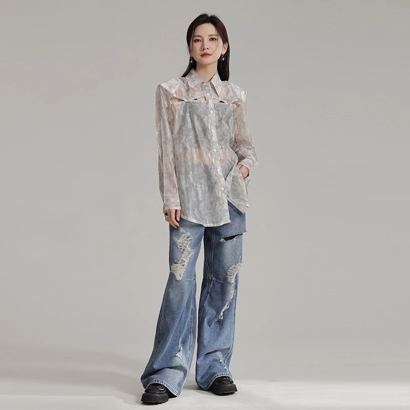 古い/穴/個性/ジーンズ/女性/ストレート/細い/ワイドパンツ関連商品は店で購入可能