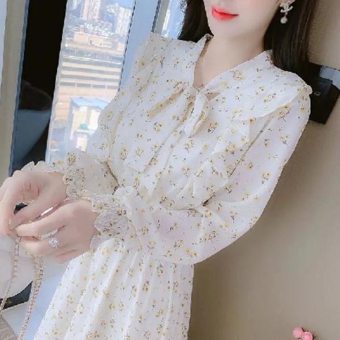 花柄ドレス女神スタイルのウエスト痩せレディ気質ファッション小ぶりフレッシュティーブレイクロングドレス296