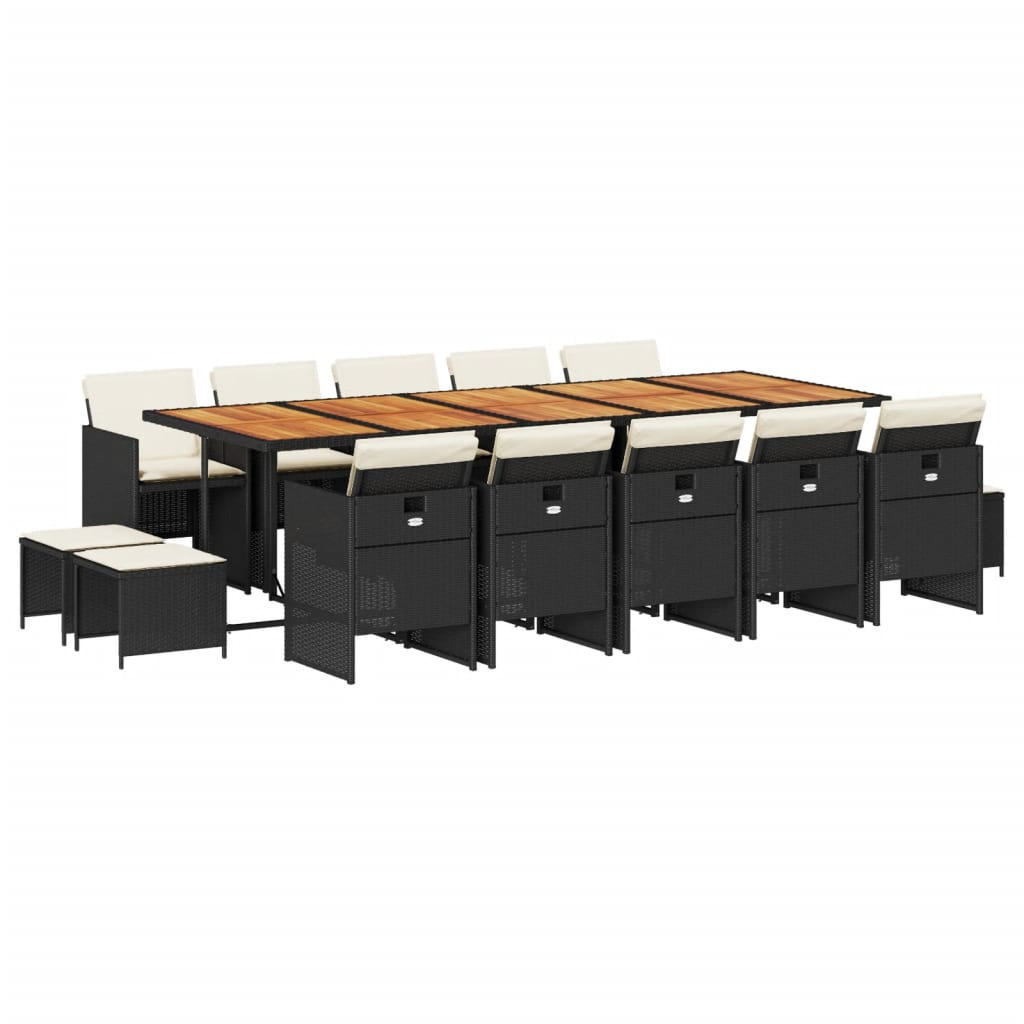 ガーデンダイニング15点セット クッション付き ブラック ポリラタン製