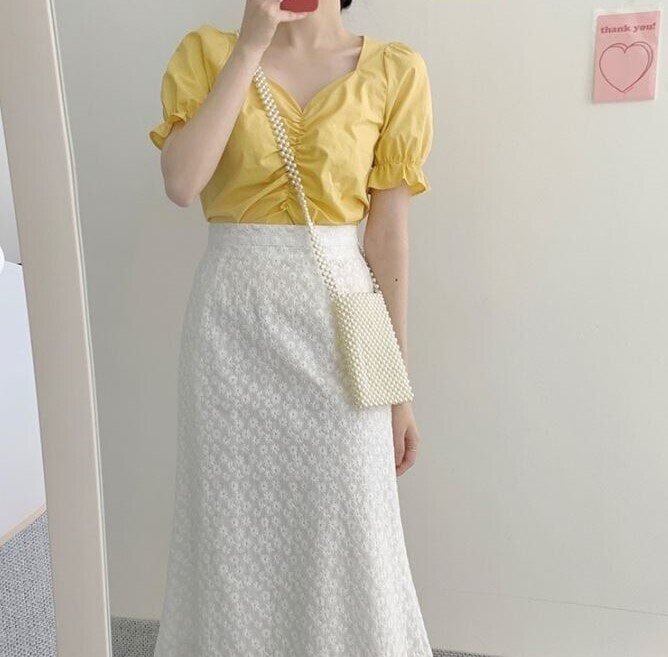 スカート 春夏 きれいめ レディース フレアスカート 上下セット 2点セット ツーピース シャツ付き 膝丈 ひざ丈 膝下 ミモレ丈 無地 ウエスト ゴム 白 ホワイト かわいい 大人可愛い きれいめ