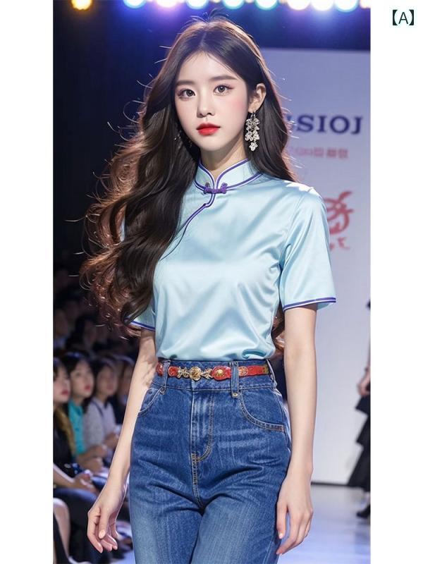 レディース ファッション チャイナ風 シャツ 春夏 フランス 美しい 半袖 シャツ トップスス 6,696円