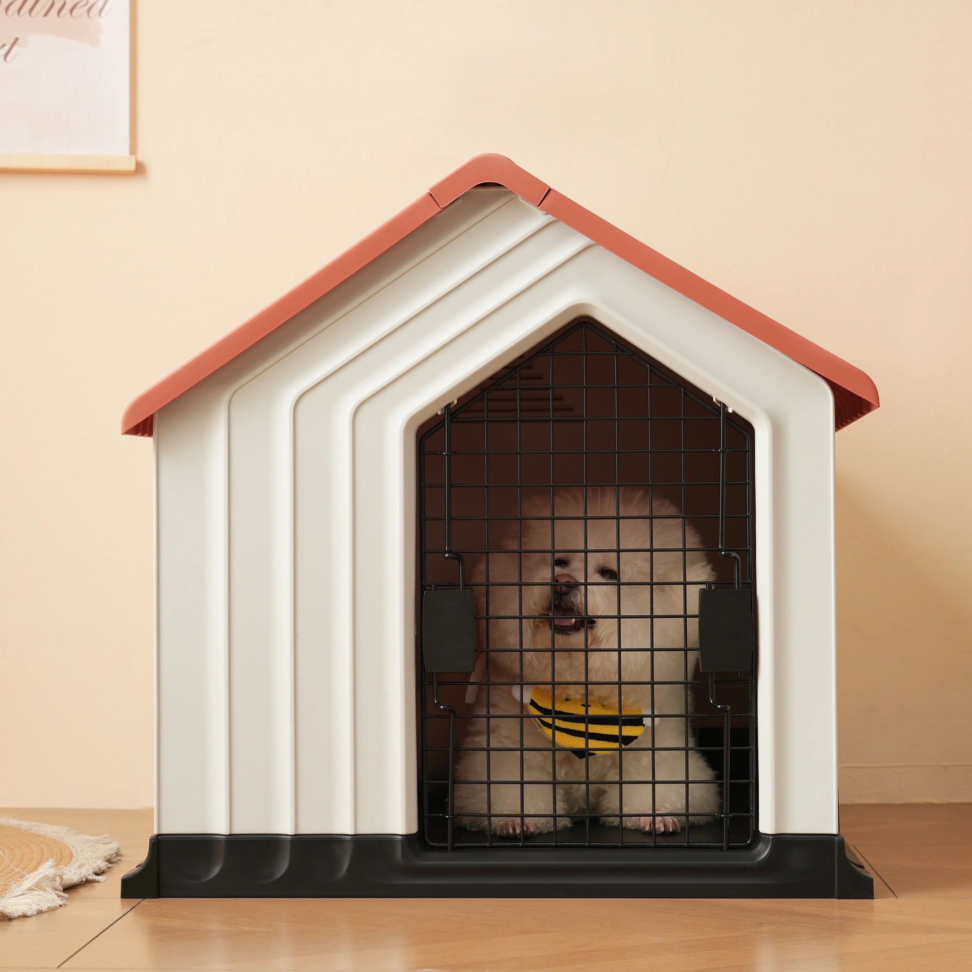 【国内発送Ｍ】1474犬小屋 ドア付き ペットハウス ペットケージ プラスチック製 犬 室内犬 室外 ペットゲージ オシャレ ボブハウス ペットハウス ペットサークル M レッド