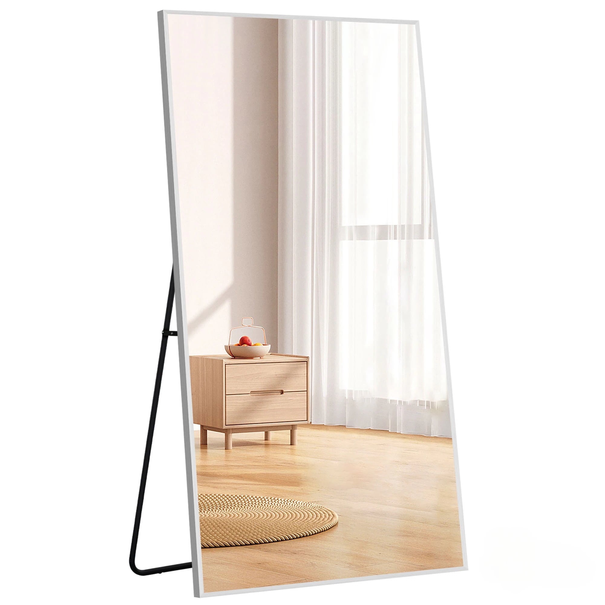 姿見鏡 D全身鏡 直角 アルミ 150*80CM スタンドミラー 姿見 おしゃれ 大型 鏡 壁掛けミラー 飛散防止 ミラー 立てかけ ホワイト