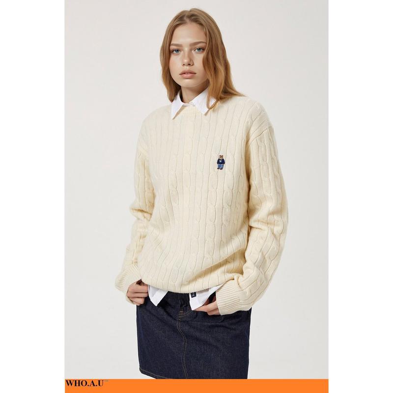 W.A.U Steve Cable Sweater(U)-IVORY-WHKAF4911U