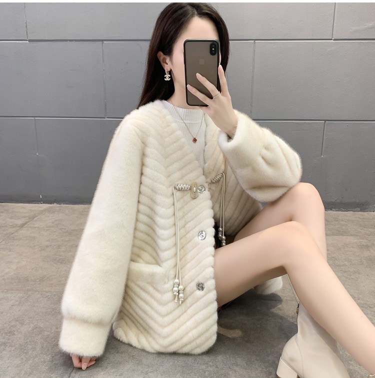 2024年新作ヨーロッパミンクベルベットイミテーションミンクコート女性用エコファーコート毛皮オールインワン秋冬レディースカーディガン