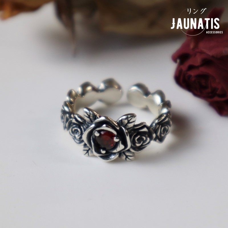リング 指輪 シルバー925 S925 ジルコン フリーサイズ レディース 薔薇 バラ 花 フラワー C字型 アンティーク調 女性的 フェミニン かわいい おしゃれ