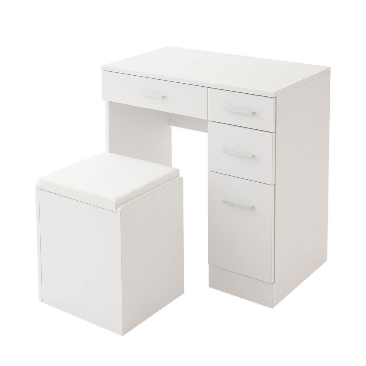 デスク 机 スツール付き ホワイト 約幅70×奥行40×高さ70cm コンパクト設計 大容量収納