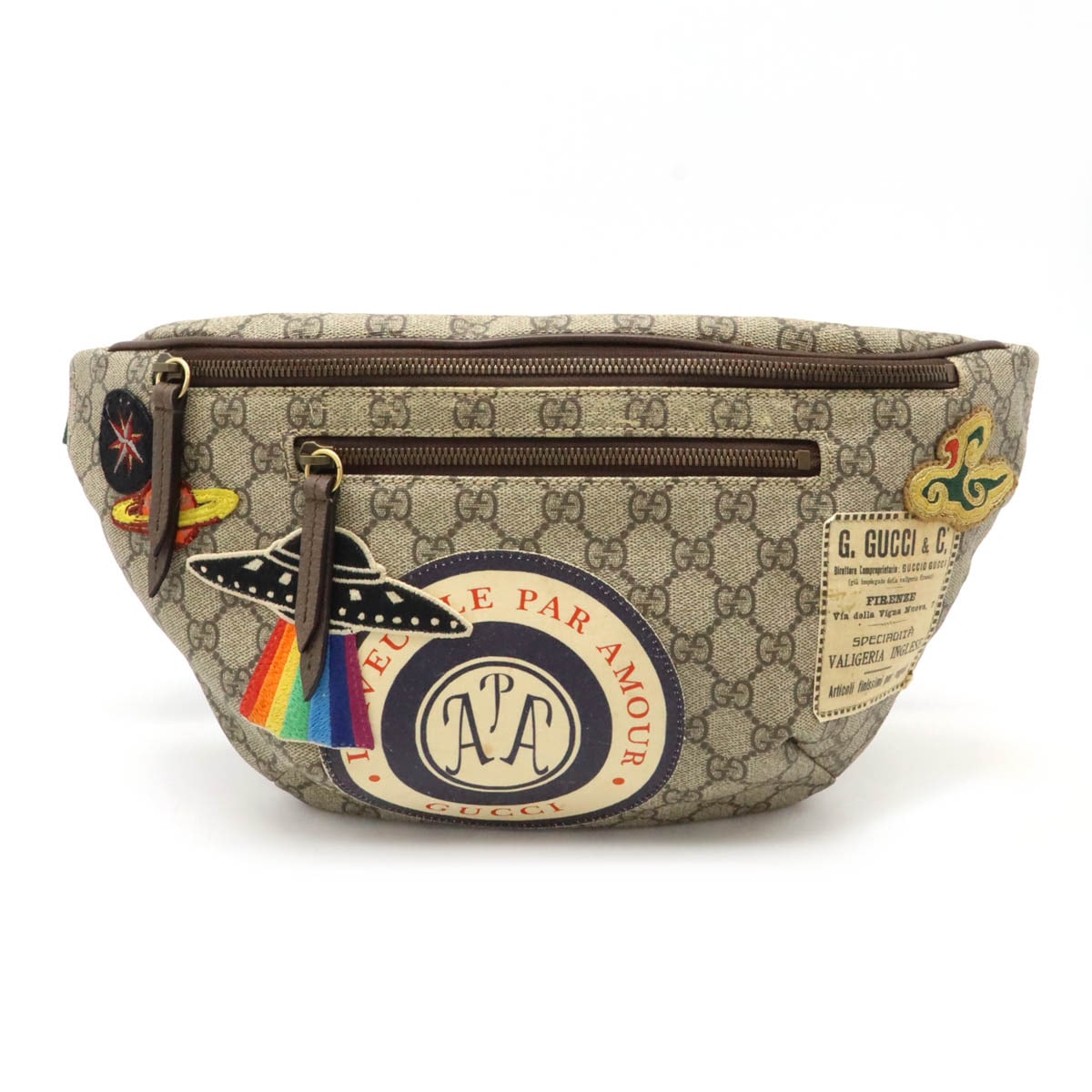 GGスプリーム クーリエ シェリーライン ベルトバッグ ウエストバッグ アップリケ PVC カーキベージュ マルチカラー 529711