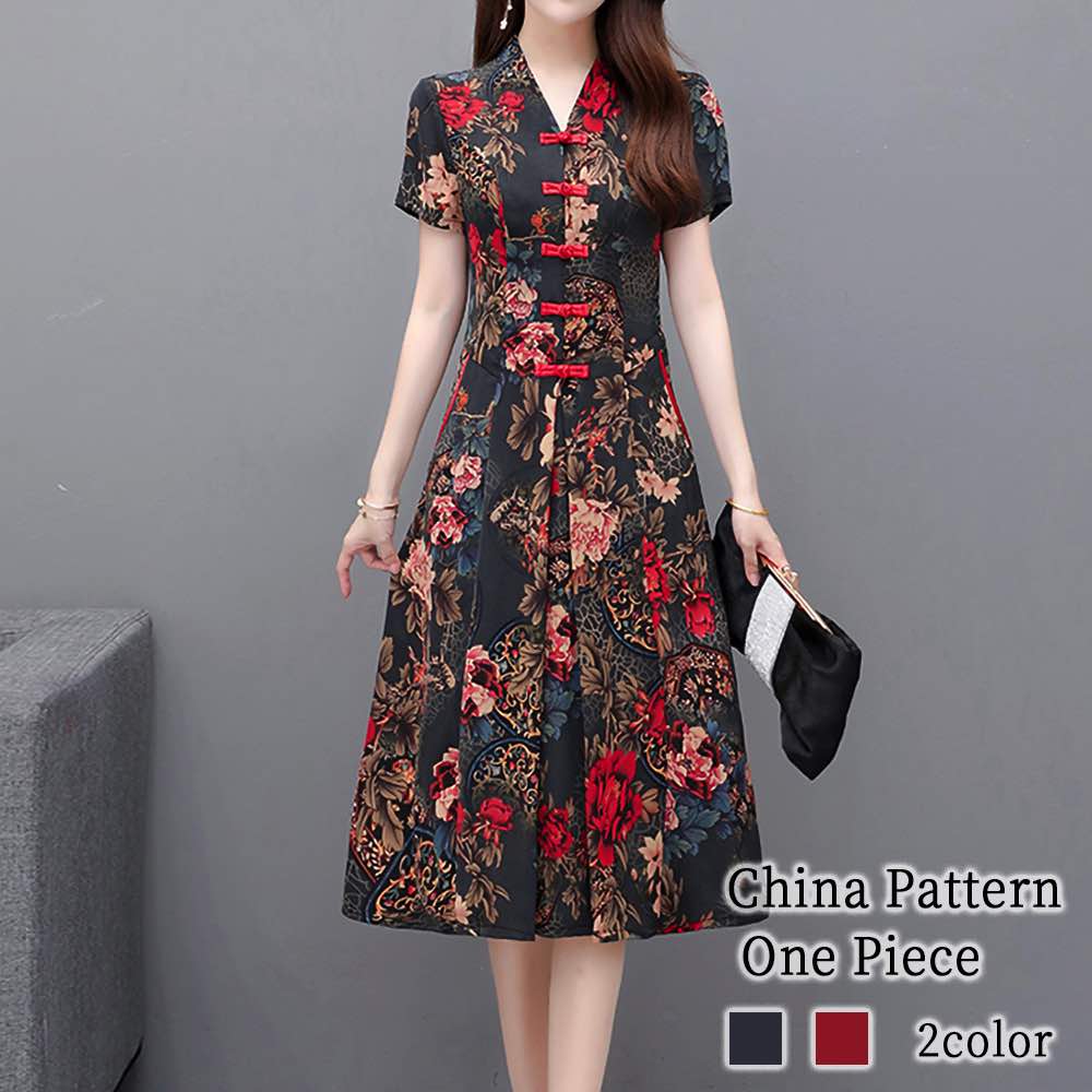 ワンピース レディース チャイナ柄ワンピース 50代 アウトドア パジャマ 安い 前開き 薄手 20代 きれいめ カジュアル トップス スカート ルームウェア ニット Aライン 夏 半袖 大人 40代