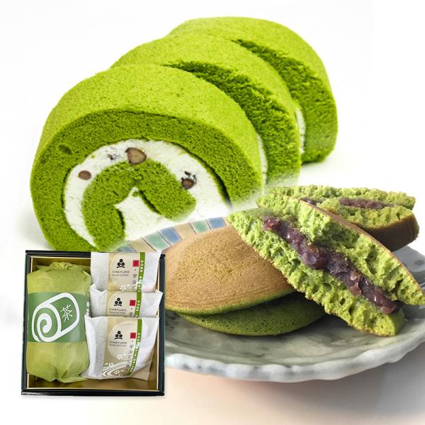 茶游堂ロールケーキ1本 京・宇治どら焼き3個 詰め合わせ / 抹茶 和菓子 セット