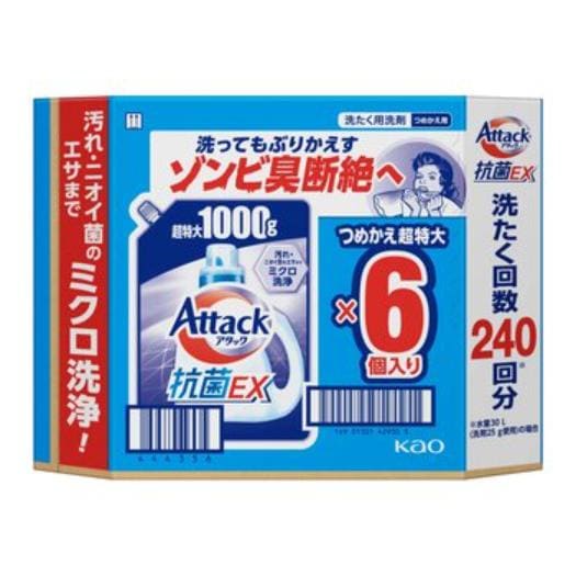 【倉庫直送】アタック抗菌EX 洗濯洗剤　詰替え 1000g x 6 個入り x 2個セット 5,534円