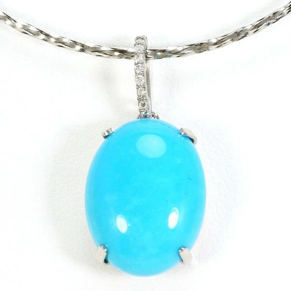K18 18金 WG ホワイトゴールド ネックレス ターコイズ ダイヤ 0.04 ジュエリー 中古
