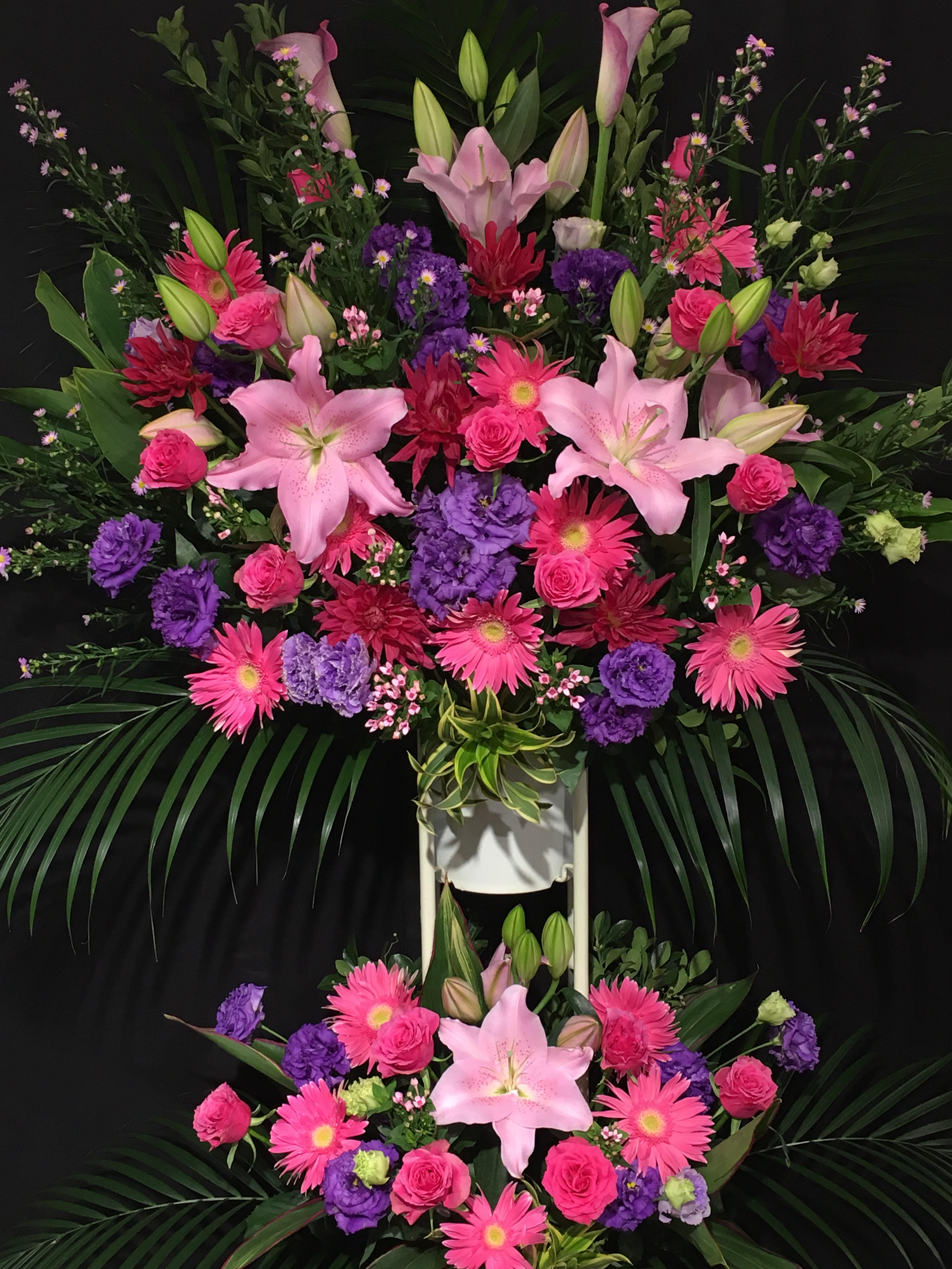 商品ID 2915 スタンド花 ピンク紫系 2段 生花