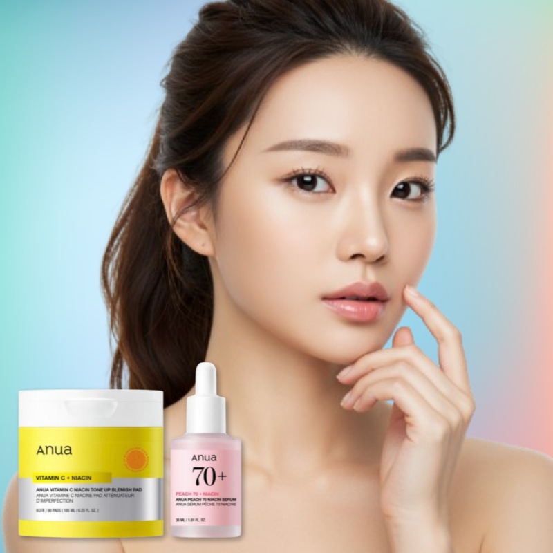 ビタミンC ナイアシン トーンアップ くすみパッド 60枚+桃 70 ナイアシンセラム 30ml 2点セット 低刺激 弱酸性 くすみ・色ムラ 毛穴角質ケア 保湿整肌