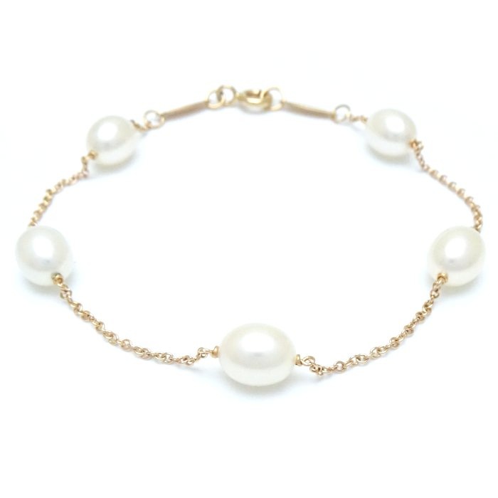 ステーションパール ブレスレット 淡水真珠6～7.5ミリ 5ケ 750PG ピンクゴールド K18RG ローズゴールド/293405【中古】