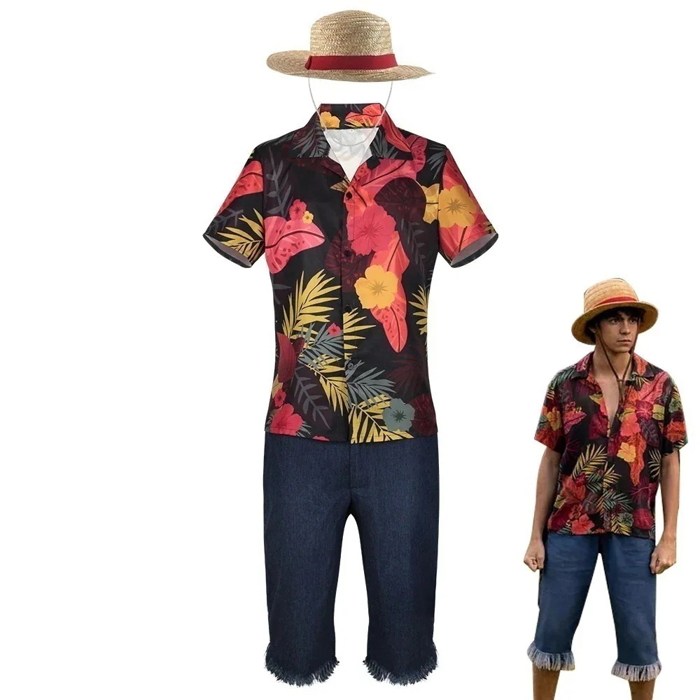 2024映画の実写版海賊王cos服路飛花シャツ麦わら帽子コスプレ服今日は30パーセント