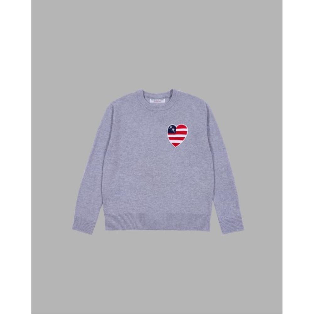 THE MUSEUM VISITOR US HEART PATCH STITCHED KNIT GREY 102