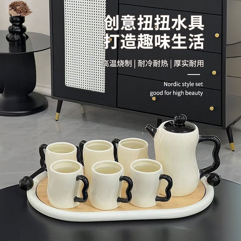 クリーム風陶磁器水具ミルクフーフー遷移プレゼント小人数高級感創意陶磁器カップポットセット