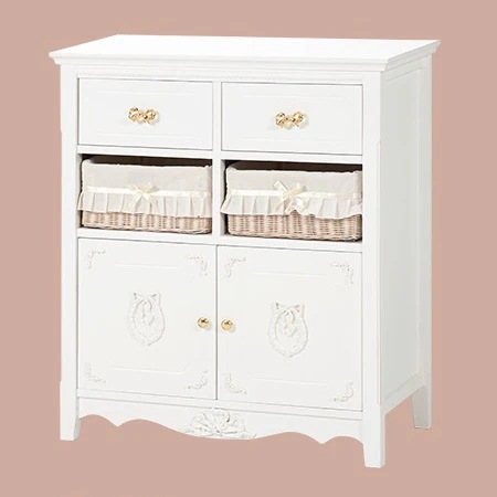 姫キャビネット 幅78cm フリル+リボン+大容量 アンティーク調 バスケット 完成品