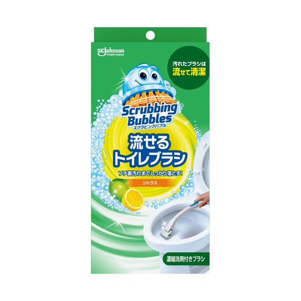 （まとめ） ジョンソンスクラビングバブル 流せるトイレブラシ シトラス 本体 ブラシ4本付 1個 [x5セット]
