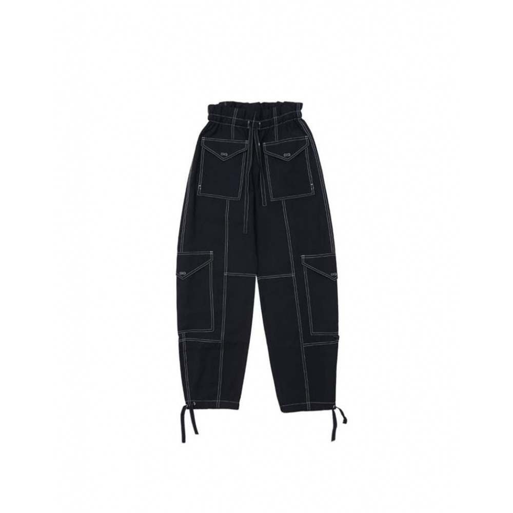 ガニレディースハイウエストポケットパンツブラック F8807-099