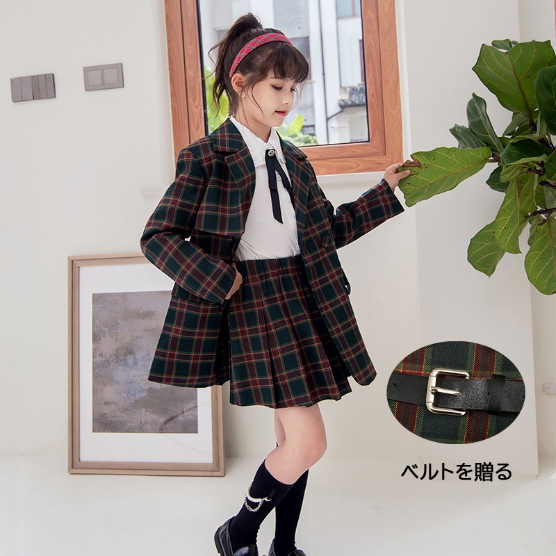 子供 女の子 入学式 卒業式 フォーマルスーツ チェック ミニスカート ブレザー 入園式 小学校