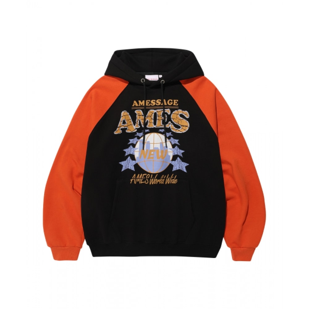 AMES-WORLDWIDE ビンテージワールドグラフィックラグランパーカーブラック (AM2EFUM402A)