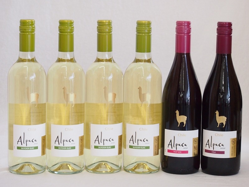 チリ産ワインアルパカ6本セット(赤ピノノワール(ミディアムボディ) 赤シラー(フルボディ) 白ソー