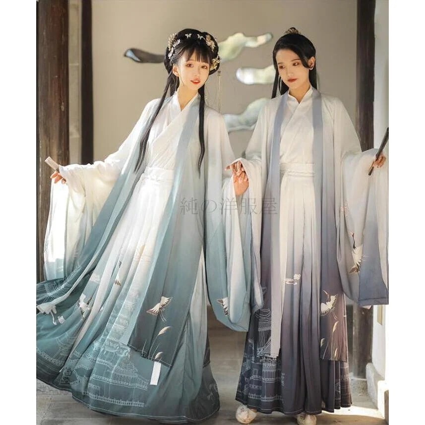 魏晋時代漢服　レディース中華風コスプレ衣装　鶴プリント中国伝統古典唐装豪華チャイナドレス 3点セット 中華コスプレ衣装イベント演出衣装二次元宮廷唐時代30%までに制限