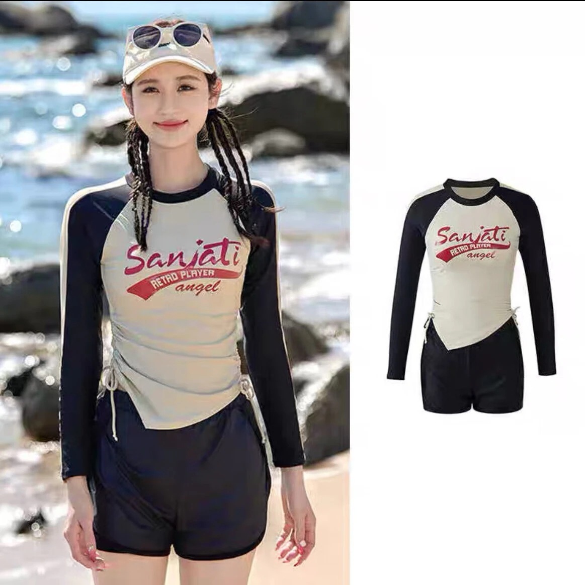水着女性新型ファッション外着日焼け止め別体水着遮肉大サイズ2024セットビーチ温泉長袖別体運動タイプ平均サイズ40-60 kg