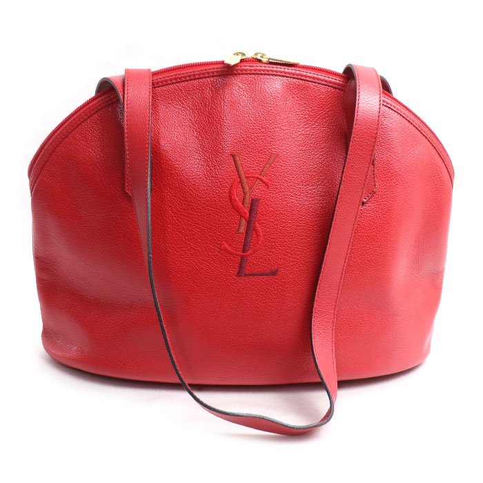 SAINT LAURENT サンローラン カサンドラ ロゴ ステッチ ラウンドトート トートバッグ レッド レディース 中古