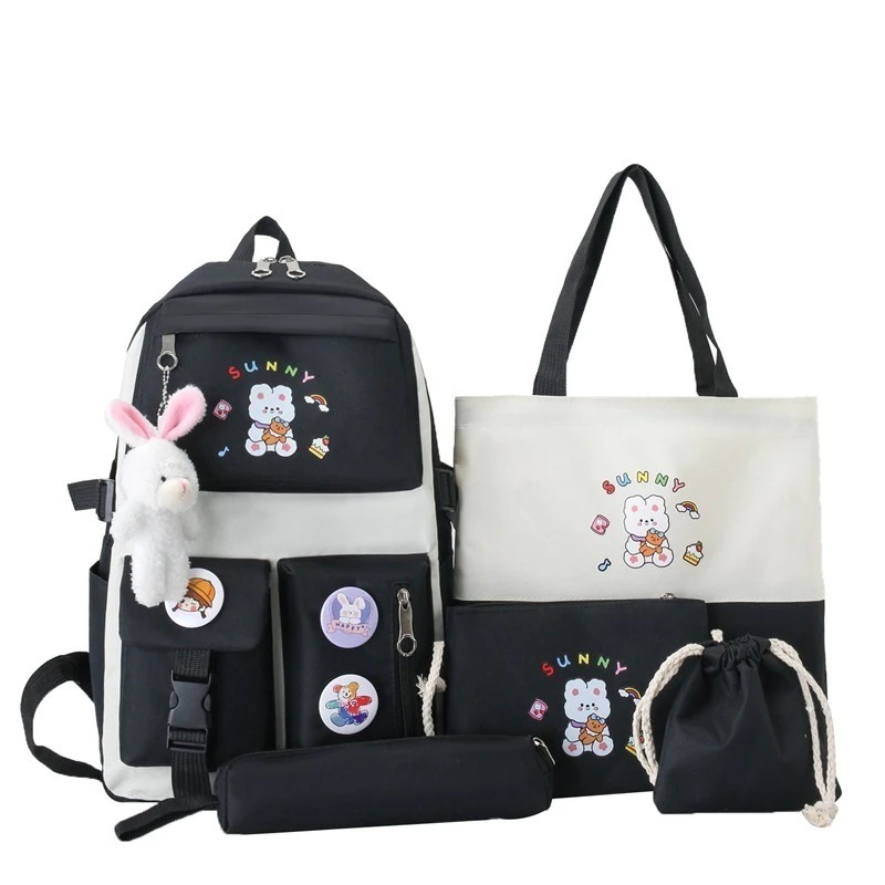 フレッシュ ズックバッグ 四点セット コントラストカラー おしゃれ ins リュック 学生通学カバン セット 大容量 高級感 質感 可愛い バックパック セット 母の日 バックパック