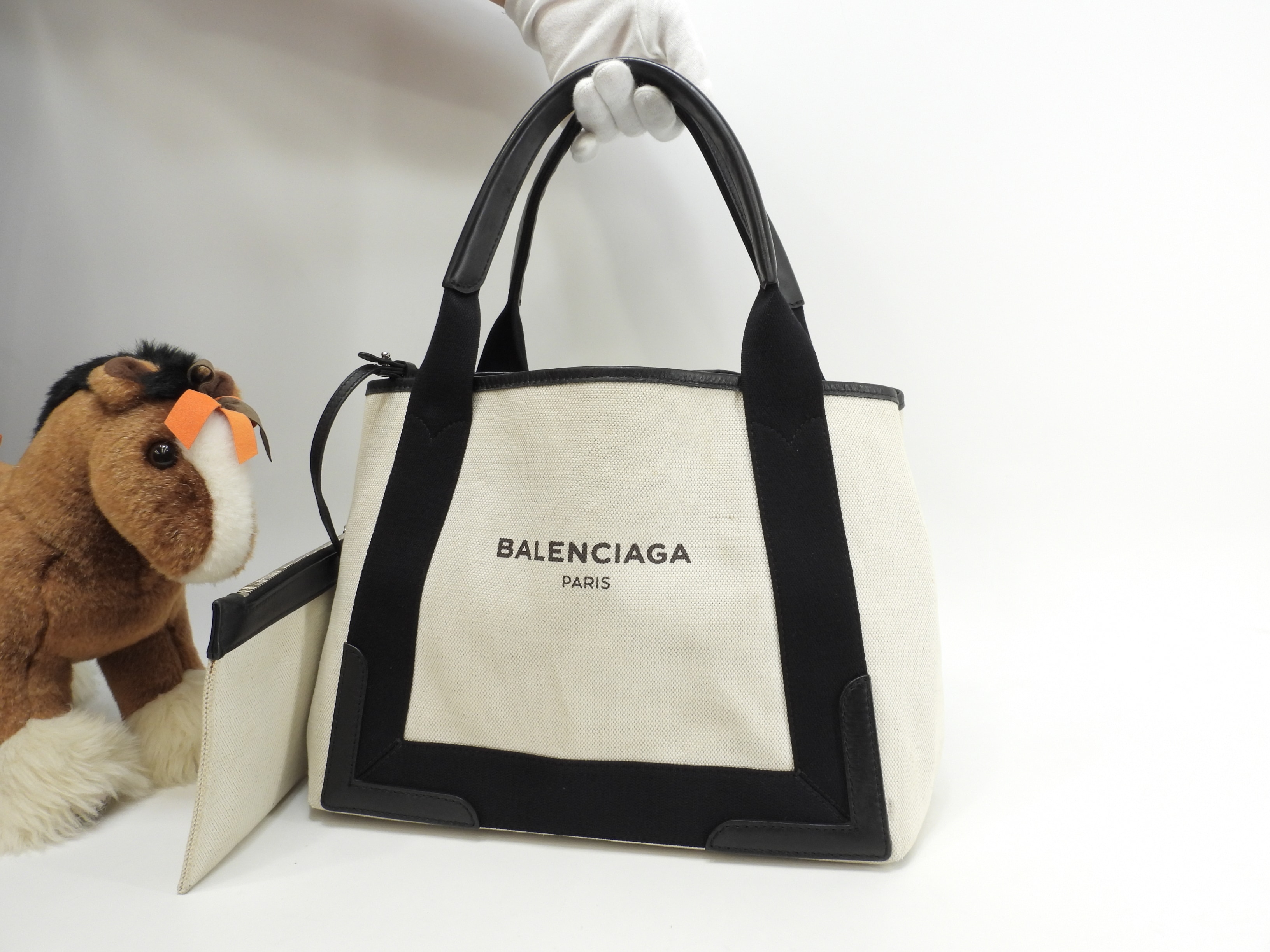 ネイビーカバS デニム/レザー 白黒 ハンドバッグ トートバッグ@ 5