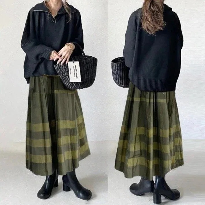 作気質百掛けニットセットアップセータートップスロングスカート二点セット着痩せレディースファッション福袋大きめサイズ