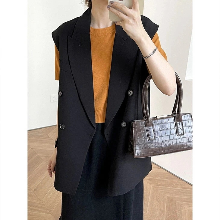 ジレ きちんと ベスト スーツベスト 羽織 トップス ゆったり 大きめ 長め丈 無地 かっこいい フェミニン きれいめ 春 秋 冬 レディース 韓国ファッション