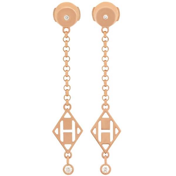 エルメス HERMES ピアス ガンバード H K18PG ダイヤモンド ピンクゴールド 2Pダイヤ ドロップピアス 【中古】