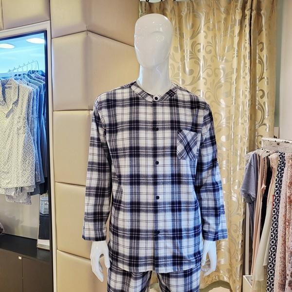 VEV3963M_男性用コットン起毛チェックオープン型ホームウェアトップス
