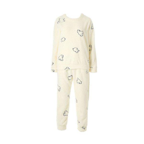 女性ホッキョクグマ刺繍厚手イージーウェアパジャマ[VEP396WS]_s