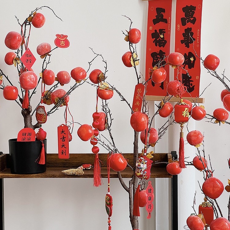 新年の新しいスタイルのpersimmon Perimmon Tree Potted Dorimative Treeシミュレートされたpersimmon Tree Family Atmosphere O