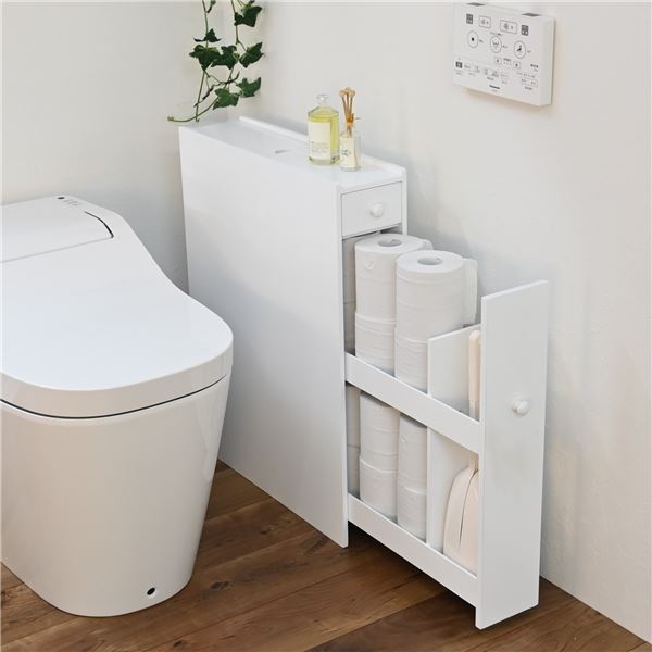 たっぷり収納 トイレラック トイレ収納 トイレットペーパー収納 すき間収納 ホワイト 白 薄型