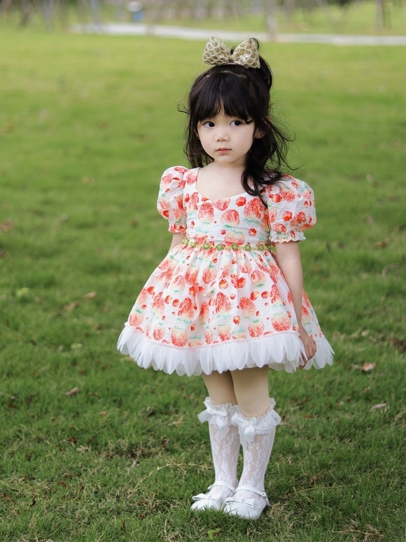 夏用花柄ワンピース軽くて薄手で可愛いストロベリープリンセスドレス女性用