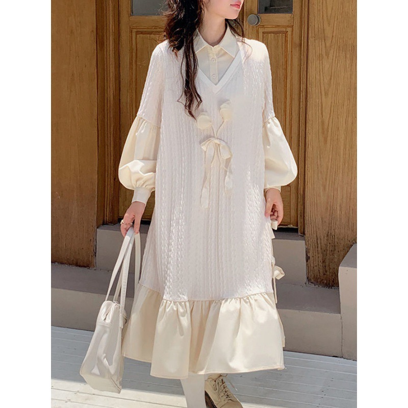 和の優しい風フェイクツーピースシャツ秋新作ニッチデザイン甘くて可愛いパフ長袖