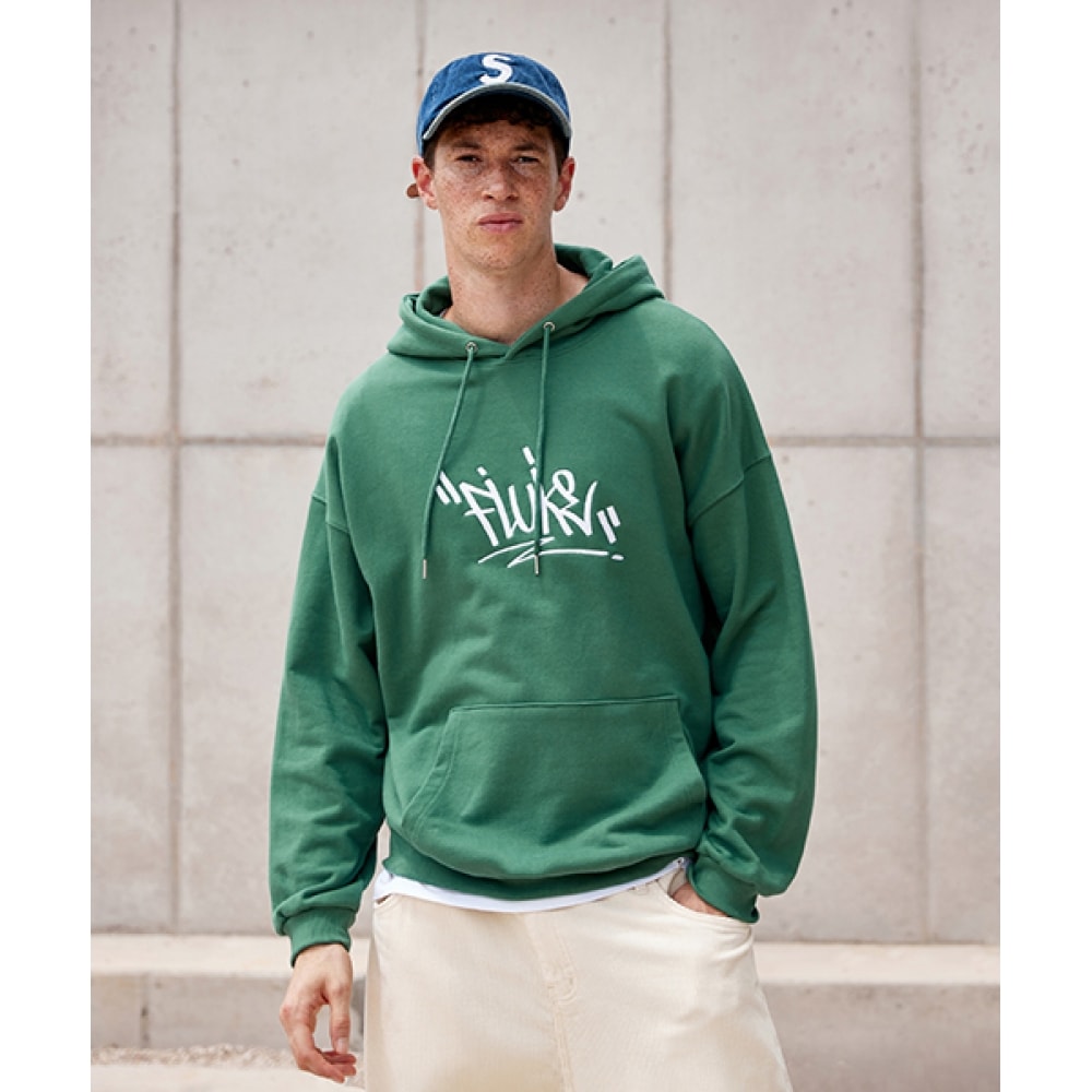 FLUKEスラムロゴチェーン刺繍フードTシャツグリーンFHT2027