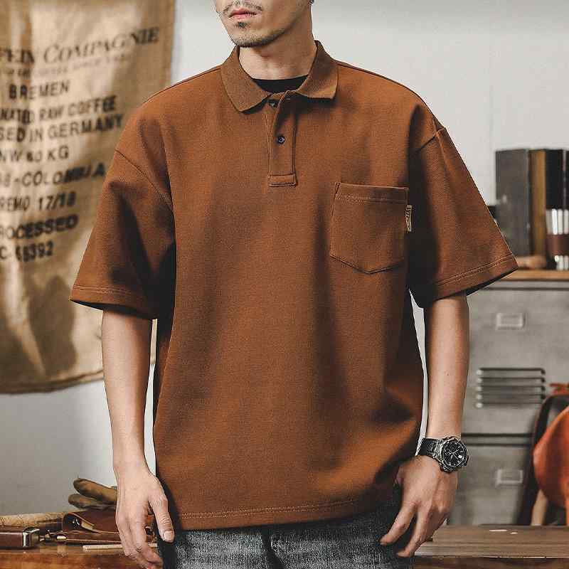 メンズ アメリカン クラシック シンプル ポロシャツ 半袖 夏 五分袖 ブラック グレー ブラウン アメカジ 黒 茶