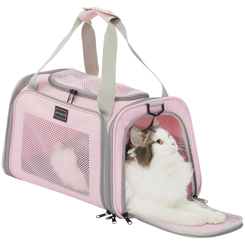 【国内即発】PETSFIT 猫 キャリー バッグ ペットキャリー バッグ 犬 キャリーバッグ 中・大型猫用・小型犬・うさぎ用 変形しない 車載/ドライブ/キャンピング/旅行/通院/災害避難用 ピンク