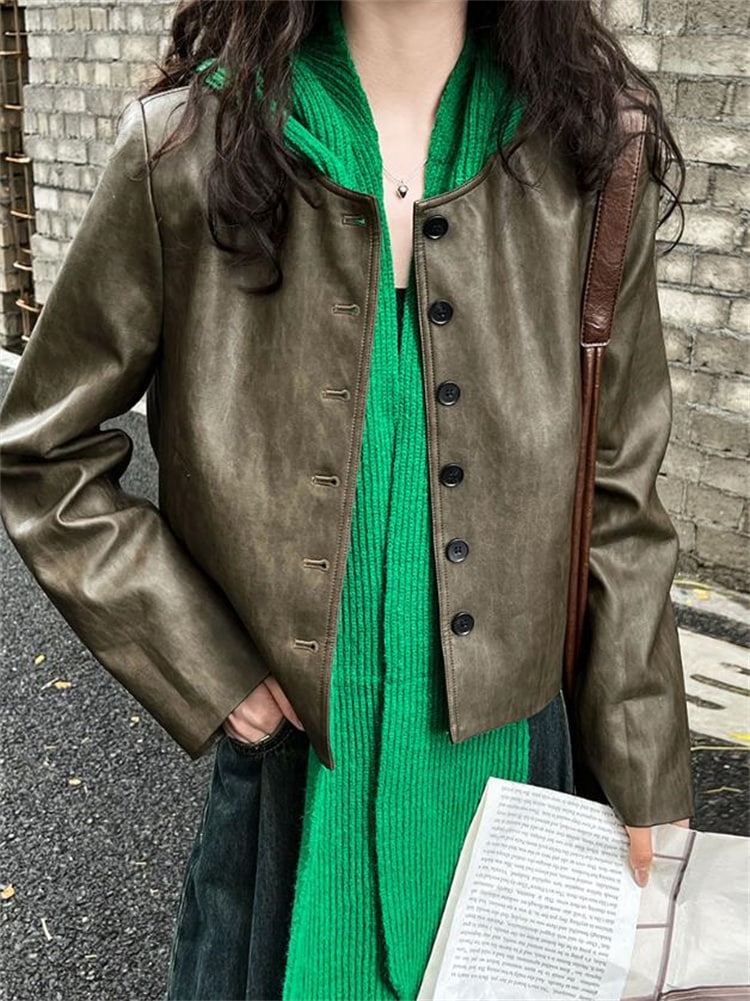 早い者勝ち 街歩きに　秋のくつろぎPUレザージャケット　スタンドカラー仕様