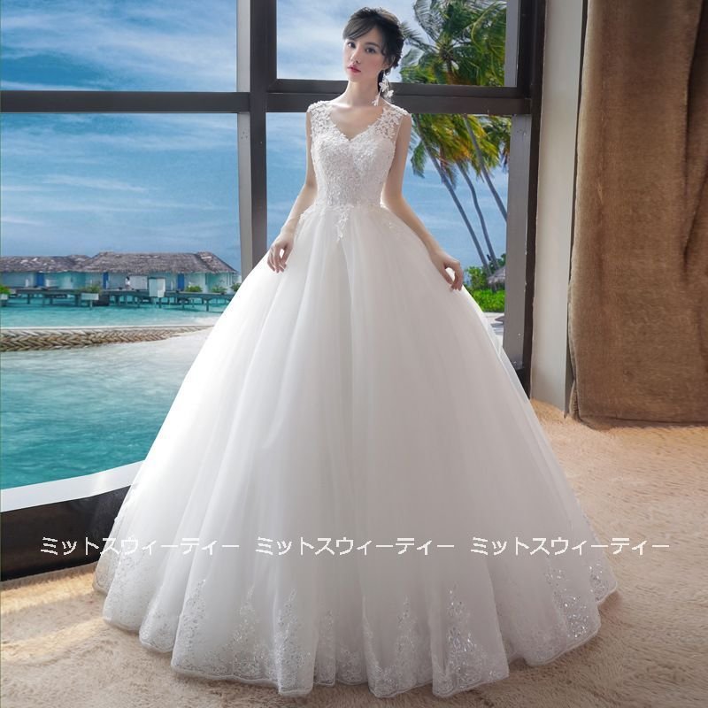 ウエディングドレス 花嫁 白 二次会 aラインドレス チュール ロングドレス 結婚式 ブライダル パ